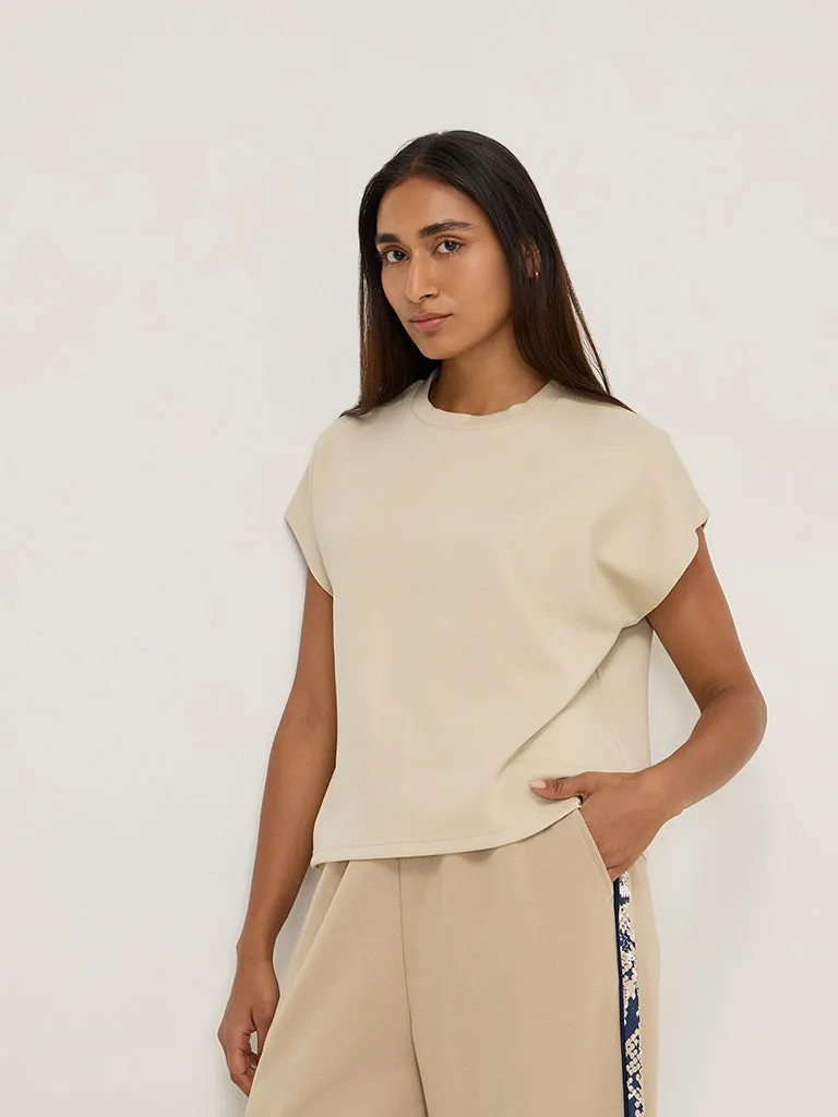 LOV Beige Solid T-Shirt