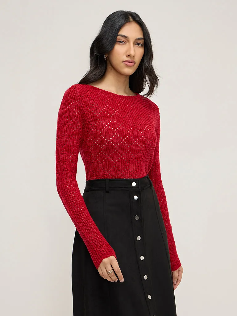 LOV Red Crochet Sweater