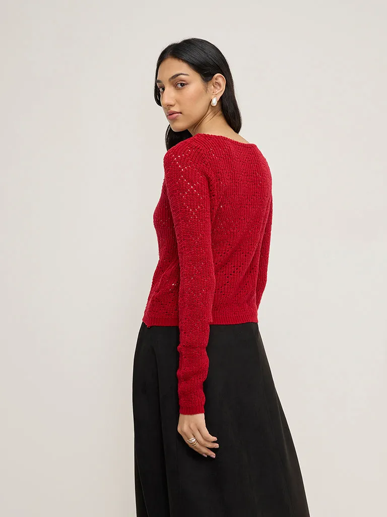 LOV Red Crochet Sweater