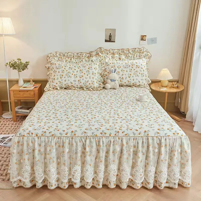 Luxurious Bed Skirt Set - 100% Cotton with Pillowcases