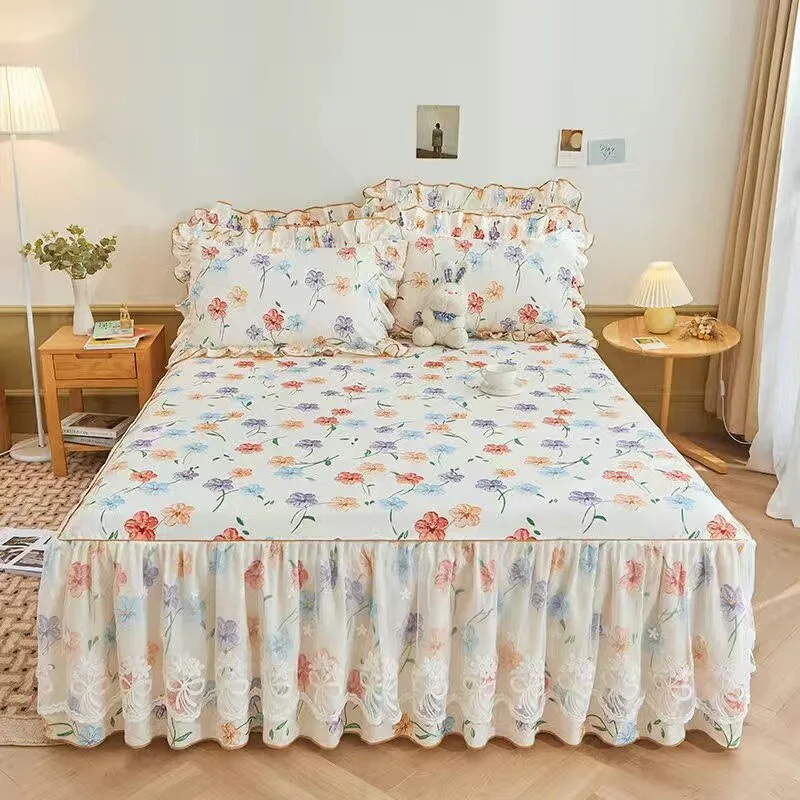 Luxurious Bed Skirt Set - 100% Cotton with Pillowcases