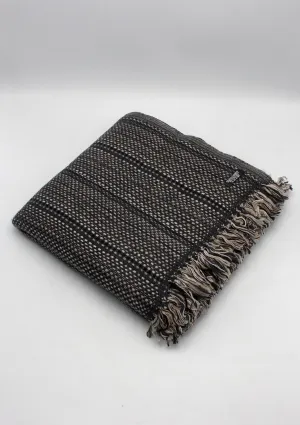 Luxurious Black and Grey Hand Knitted Cashmere Blanket