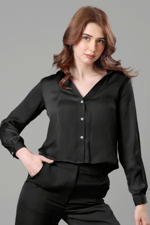 Luxurious Black Cropped Shirt For Women