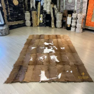 Luxurious Brown Goatskin Patchwork Rug for Living Room