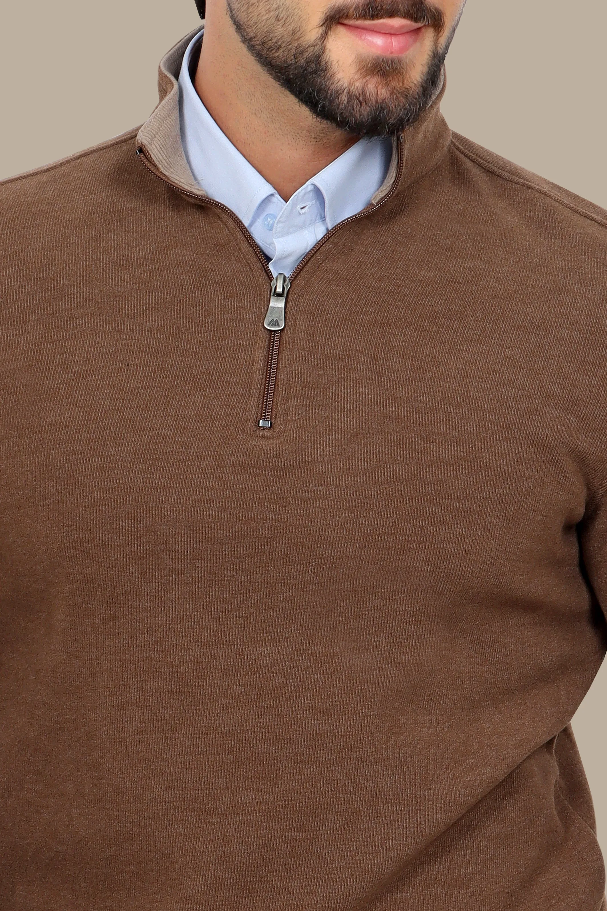 Luxurious Comfort: Light Brown Velvet Half-Zipper Sweater