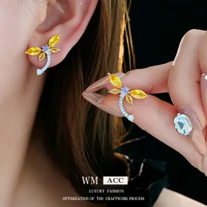 Luxurious Dragonfly Chinese Zodiac Animal Zircon Electroplating Earrings