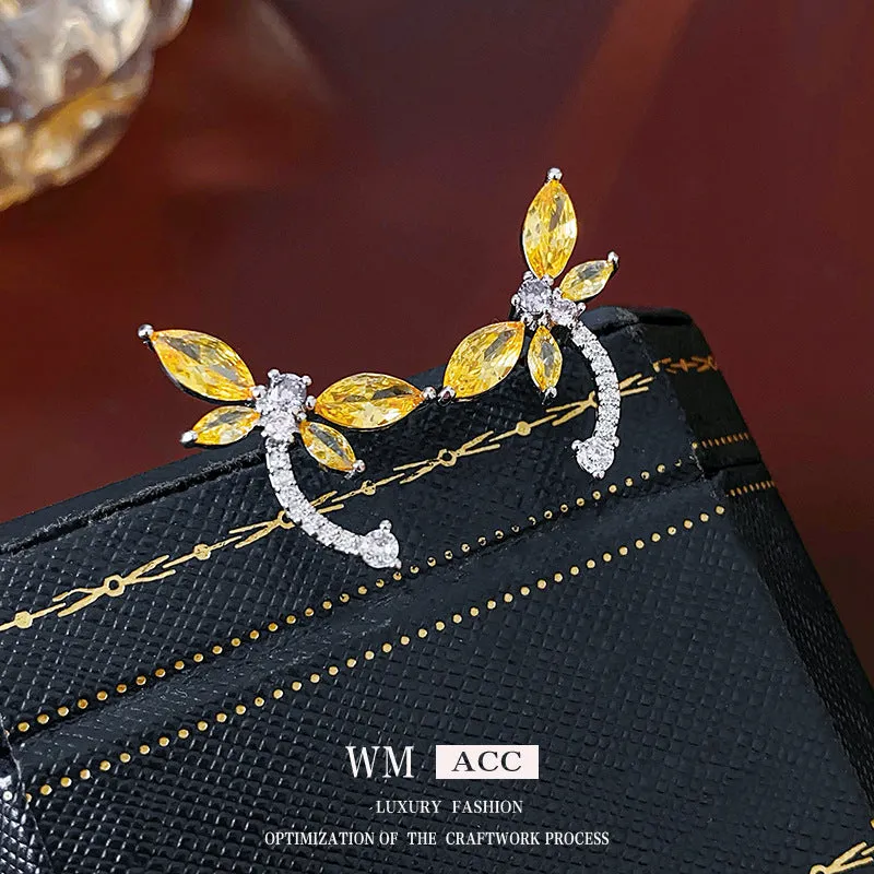 Luxurious Dragonfly Chinese Zodiac Animal Zircon Electroplating Earrings