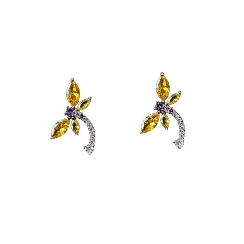 Luxurious Dragonfly Chinese Zodiac Animal Zircon Electroplating Earrings