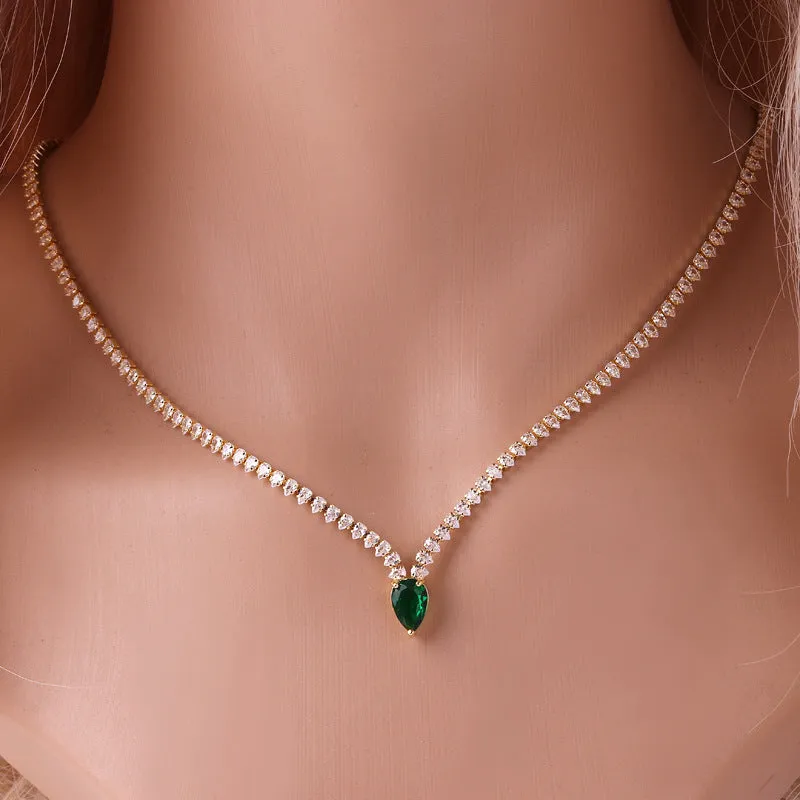 Luxurious Droplet Geometric Droplet Zircon Electroplating Necklaces