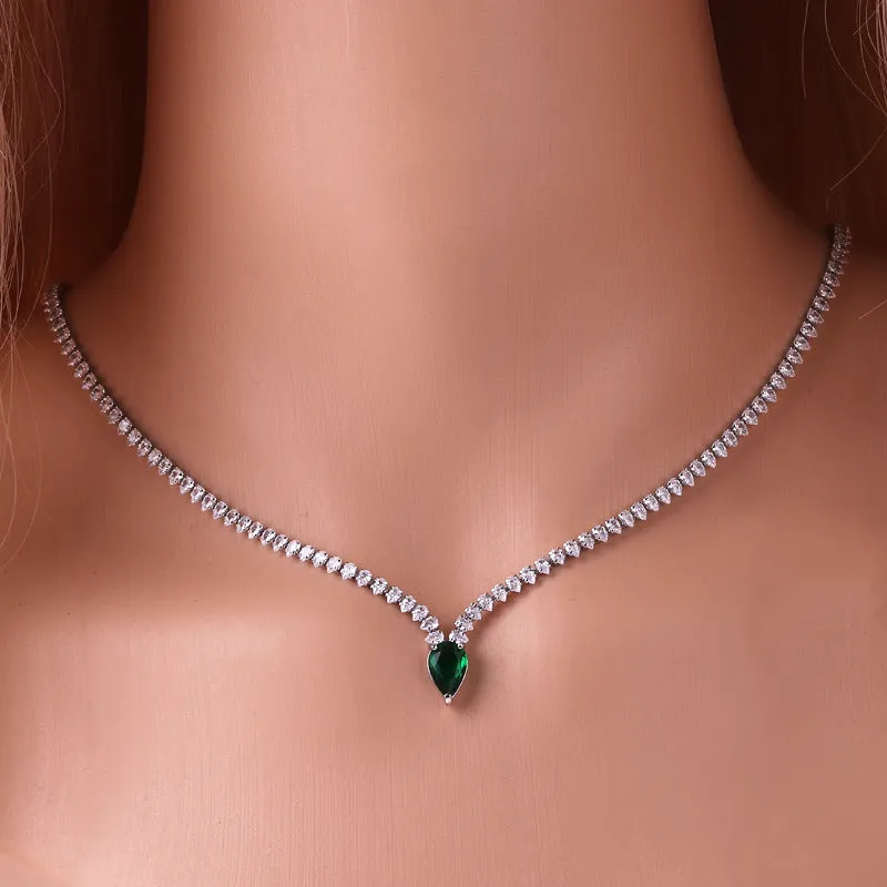 Luxurious Droplet Geometric Droplet Zircon Electroplating Necklaces