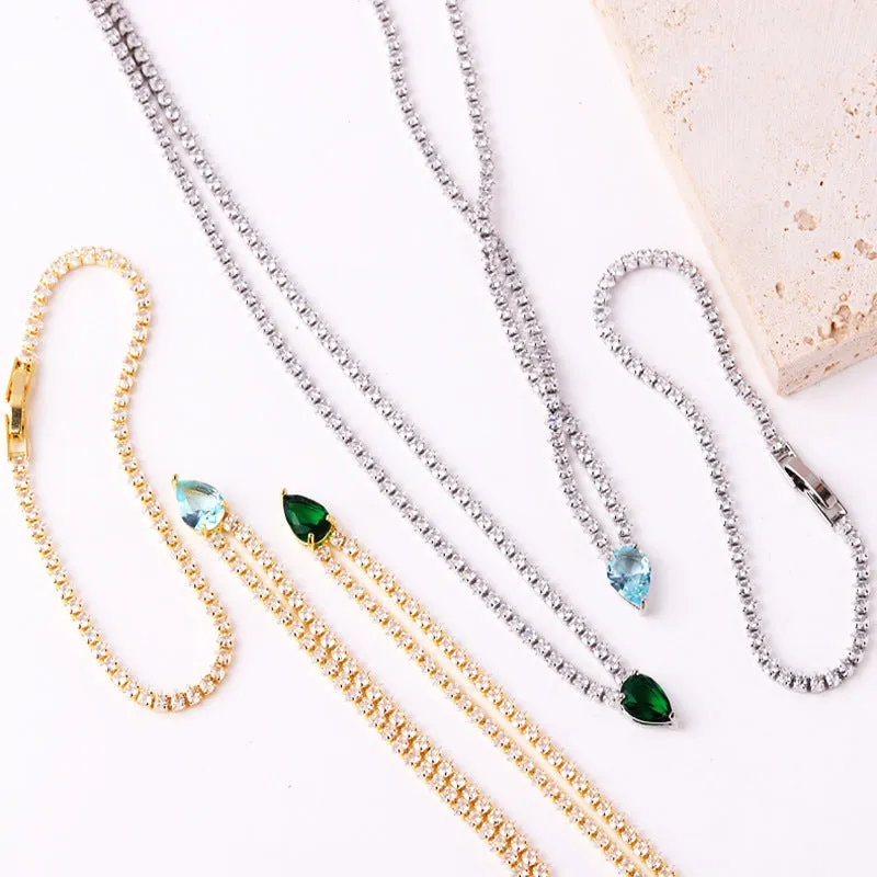 Luxurious Droplet Geometric Droplet Zircon Electroplating Necklaces