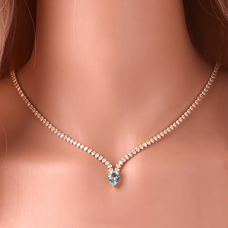 Luxurious Droplet Geometric Droplet Zircon Electroplating Necklaces