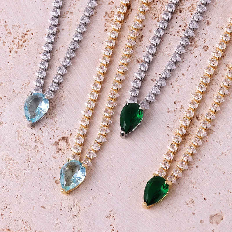 Luxurious Droplet Geometric Droplet Zircon Electroplating Necklaces