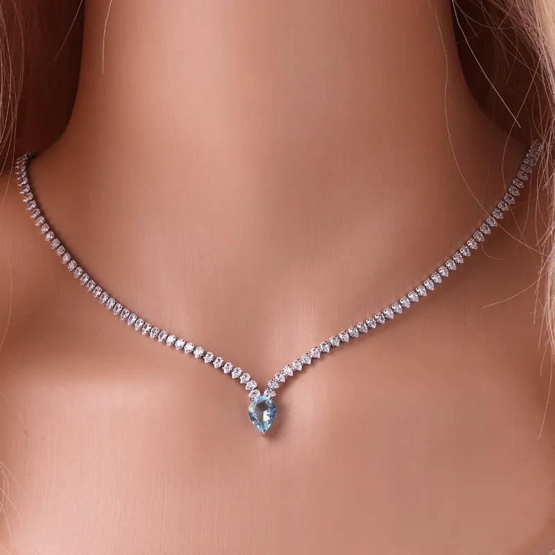 Luxurious Droplet Geometric Droplet Zircon Electroplating Necklaces