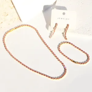 Luxurious Ellipse Geometric Copper Diamond Inlay Necklaces