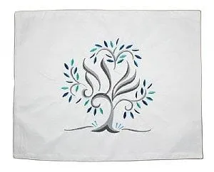 Luxurious Embroidered Challah Cover - Tree of Life Blues