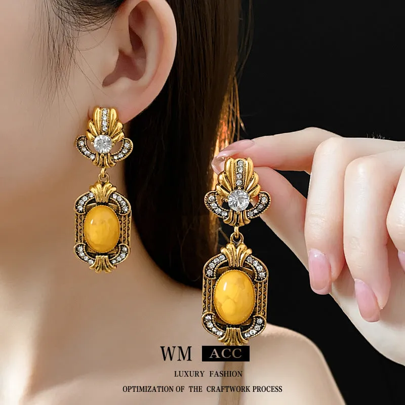 Luxurious Flower Geometric Flower Alloy Diamond Inlay Earrings