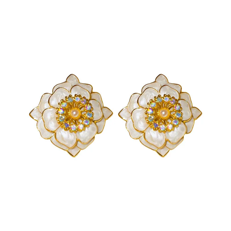 Luxurious Flower Geometric Flower Alloy Oil Dripping Earrings