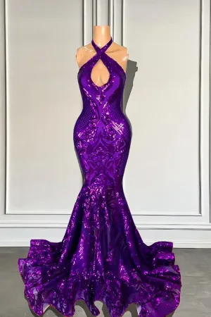 Luxurious Halter Sleeveless Sequined Mermaid Prom Dresses