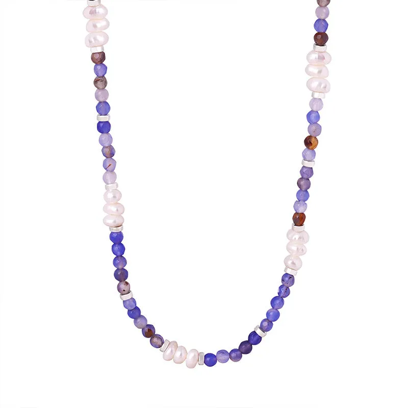 Luxurious Handcrafted Agate Stone Necklace with Freshwater Pearls