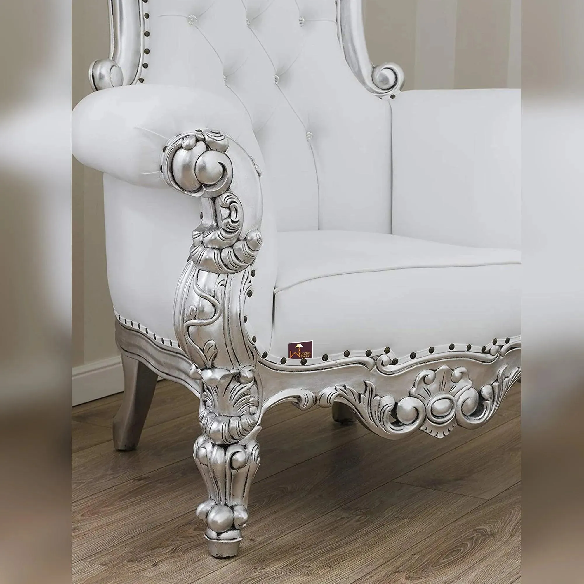 Luxurious High Back throne Silver Leaf Chair