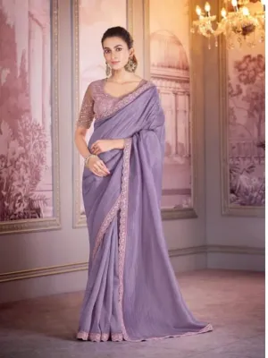 Luxurious Lavender Tissue Crush Embroidered Saree