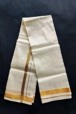 Luxurious Men's Semi-Silk Cream Angavastram - JCSFashions