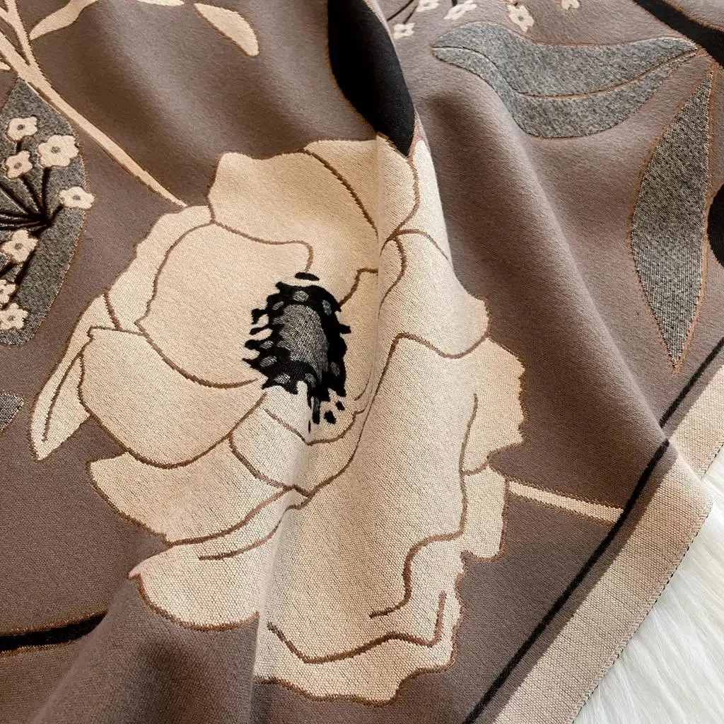 Luxurious Reversible Tan and Gray Garden Bloom Wrap