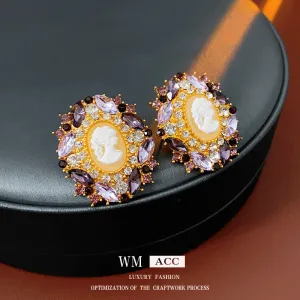 Luxurious Round Ellipse Geometric Copper Diamond Inlay Earrings