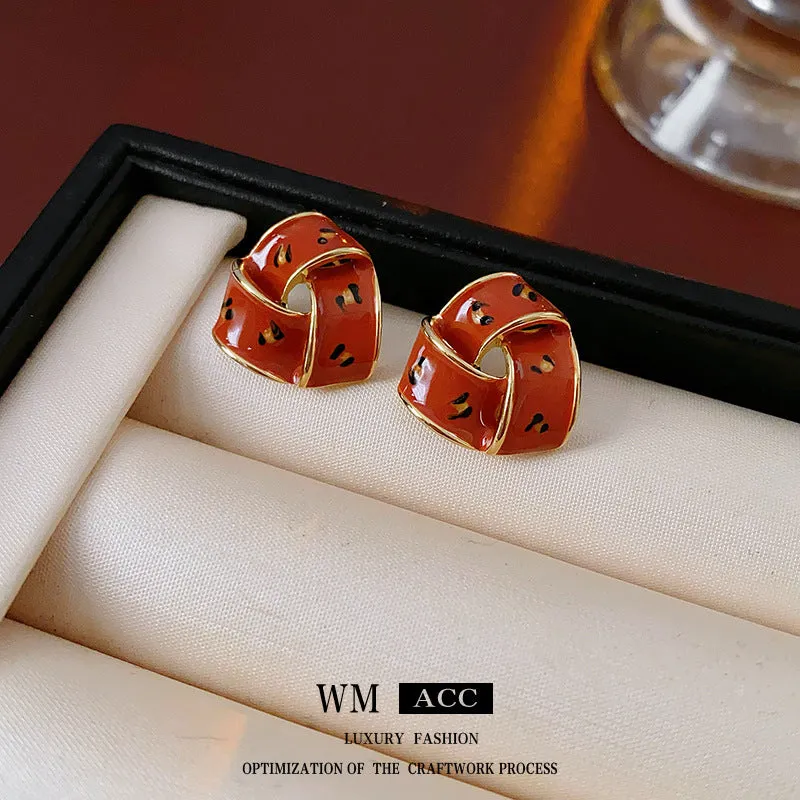 Luxurious Round Triangle Geometric Alloy Oil Dripping Earrings