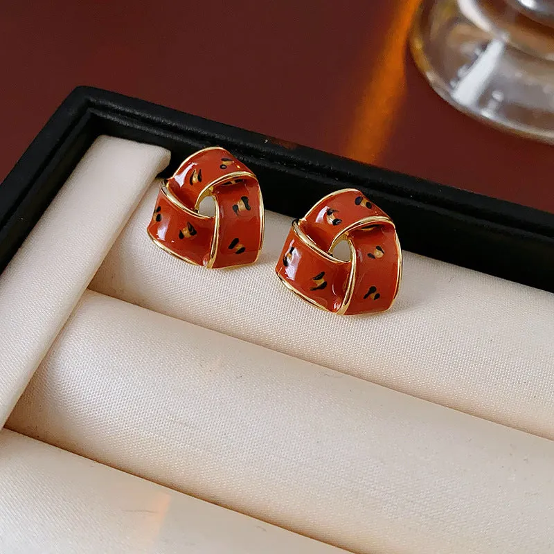 Luxurious Round Triangle Geometric Alloy Oil Dripping Earrings