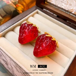 Luxurious Strawberry Fruit Plastic Electroplating Earrings