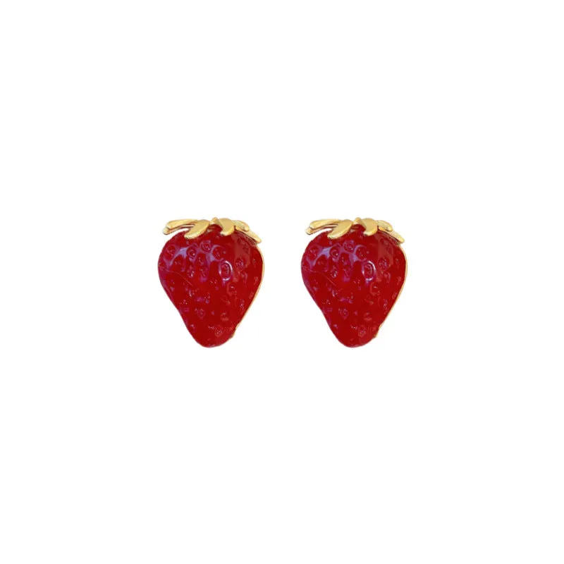 Luxurious Strawberry Fruit Plastic Electroplating Earrings