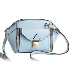 Magnetic Closure Zippers Metal Crossbody Bag - Light Blue