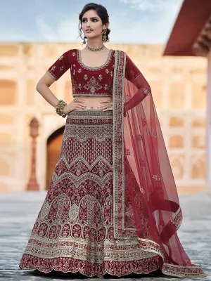 Maroon Stunning Semi Stitched Lehenga With  Unstitched Blouse