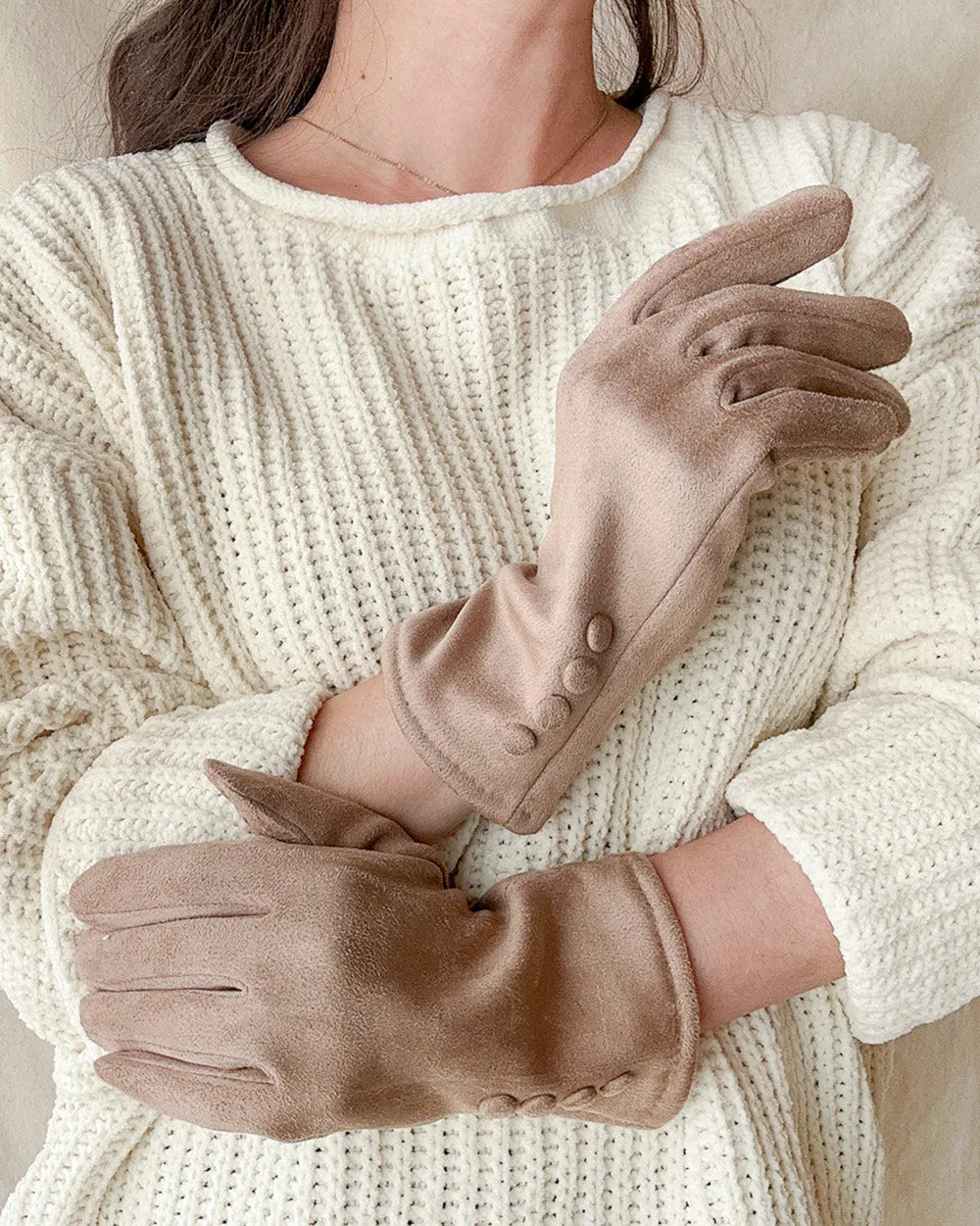 Martigny Button Gloves - Taupe