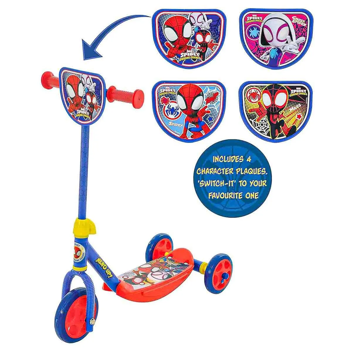 Marvel Spidey and his Amazing Friends Switch It Tri Scooter with 4 Character Plaques