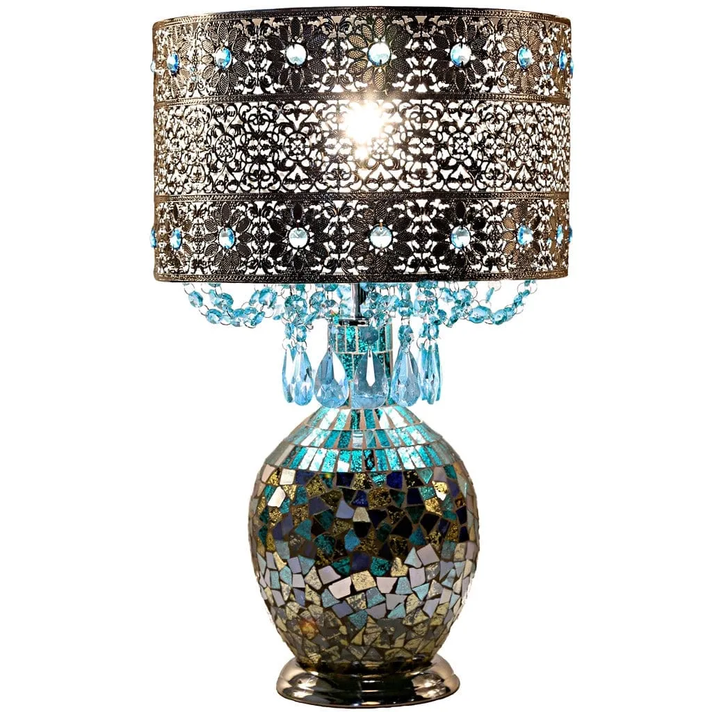 Maverick Silver and Turquoise Crystal Mosaic Base Table Lamp