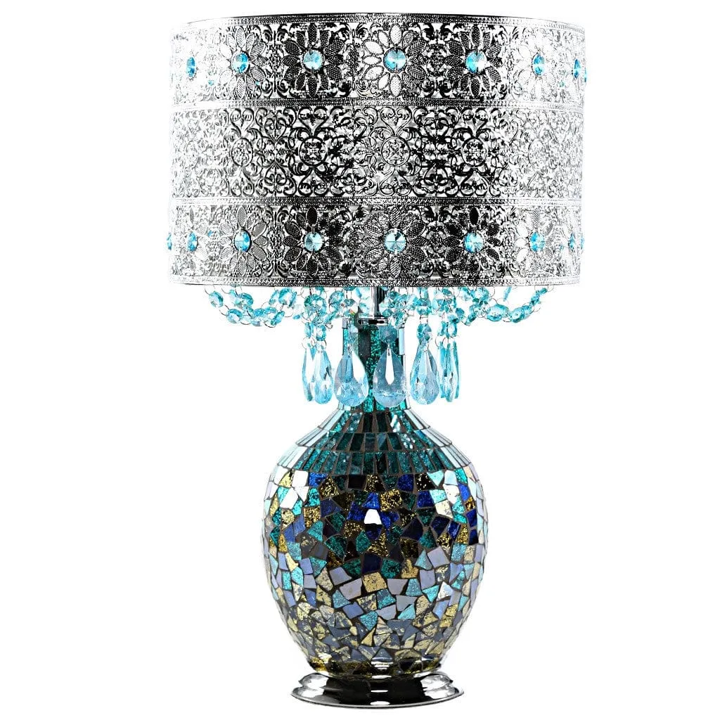 Maverick Silver and Turquoise Crystal Mosaic Base Table Lamp