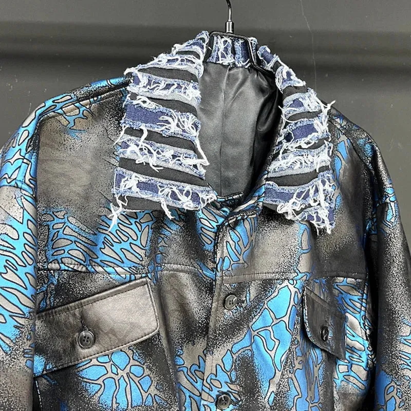 Men's Luxurious Blue Distressed Suede Jacket