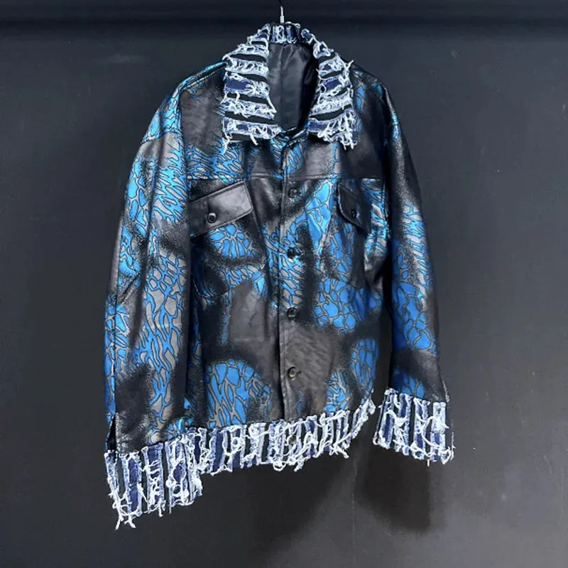 Men's Luxurious Blue Distressed Suede Jacket