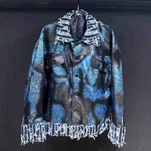 Men's Luxurious Blue Distressed Suede Jacket