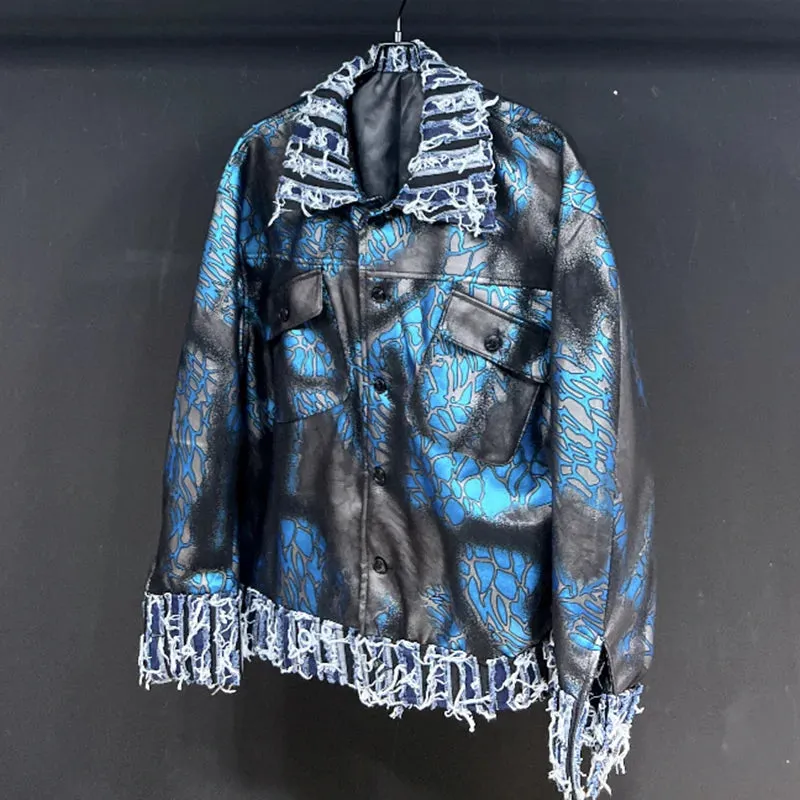 Men's Luxurious Blue Distressed Suede Jacket