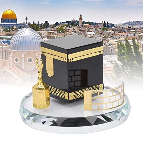 Muslim Crystal Gilded Kaaba Clock Tower Miniature Model Showpiece Islamic Architecture Handicraft Home Vehicle Decor Islamic Building Gift