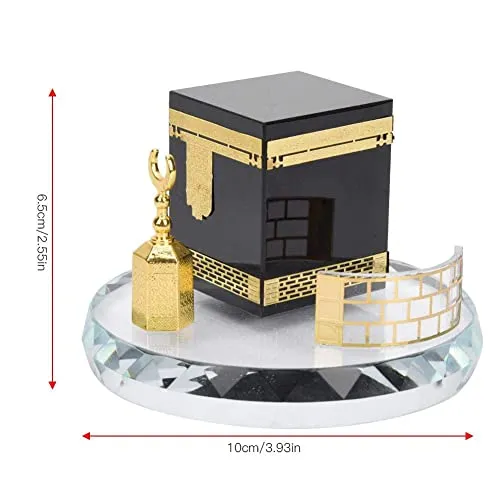 Muslim Crystal Gilded Kaaba Clock Tower Miniature Model Showpiece Islamic Architecture Handicraft Home Vehicle Decor Islamic Building Gift