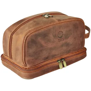 Nancy Leather Travel Makeup Bag (Brown)