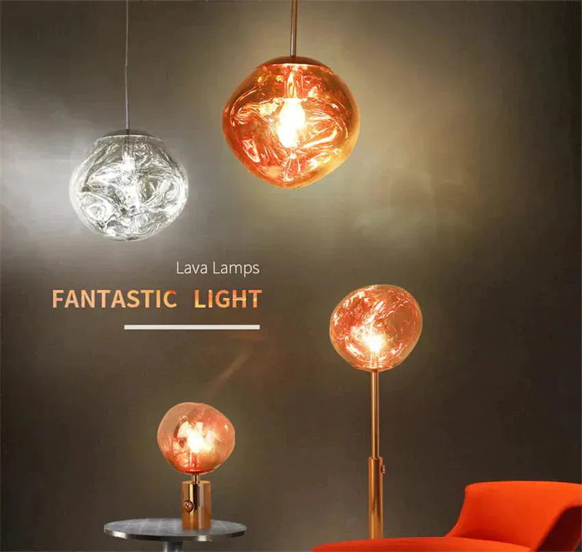 Nordic LED glass Chandelier Lava Ball Pendant Lamps Hanging Lamps Bedroom Kitchen Chandelier Modern Personality Light Melt Lava