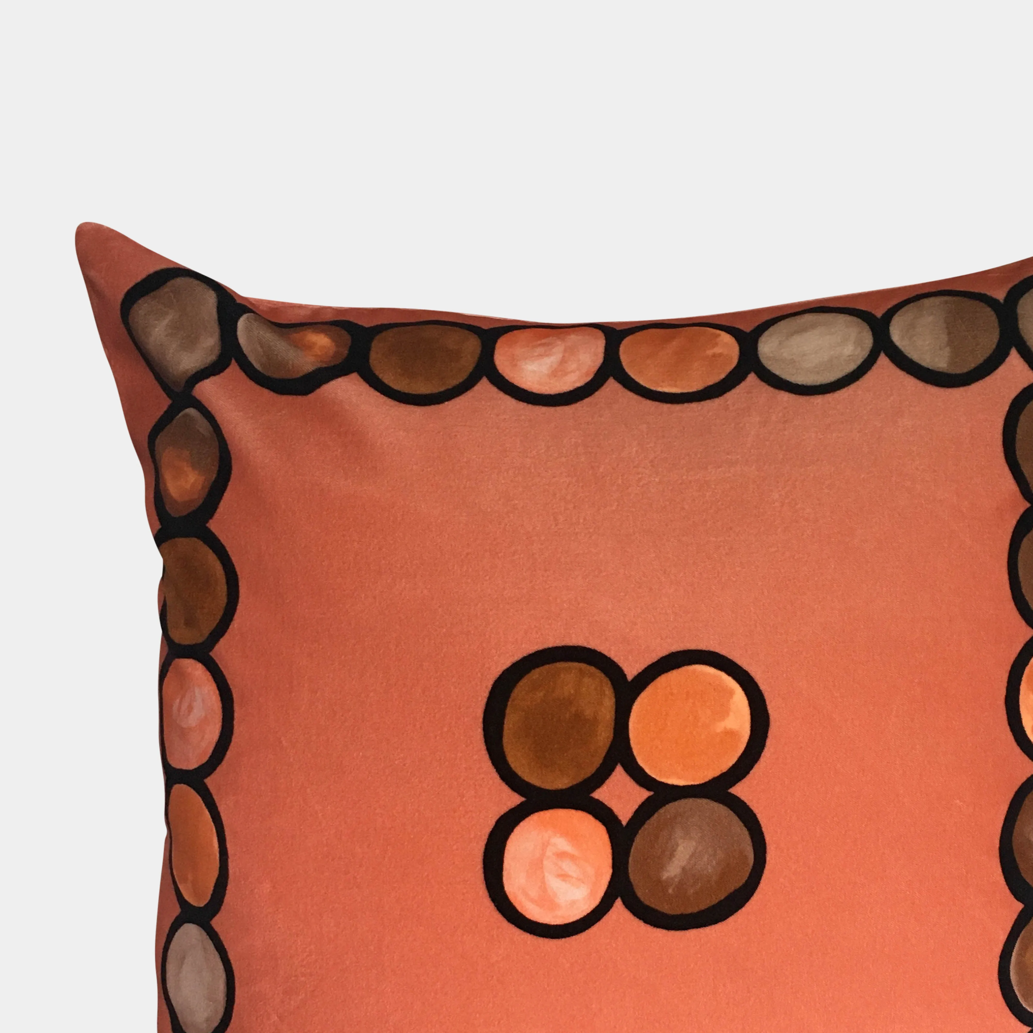 Ombré Circle Velvet Cushion - Coral   Mocha