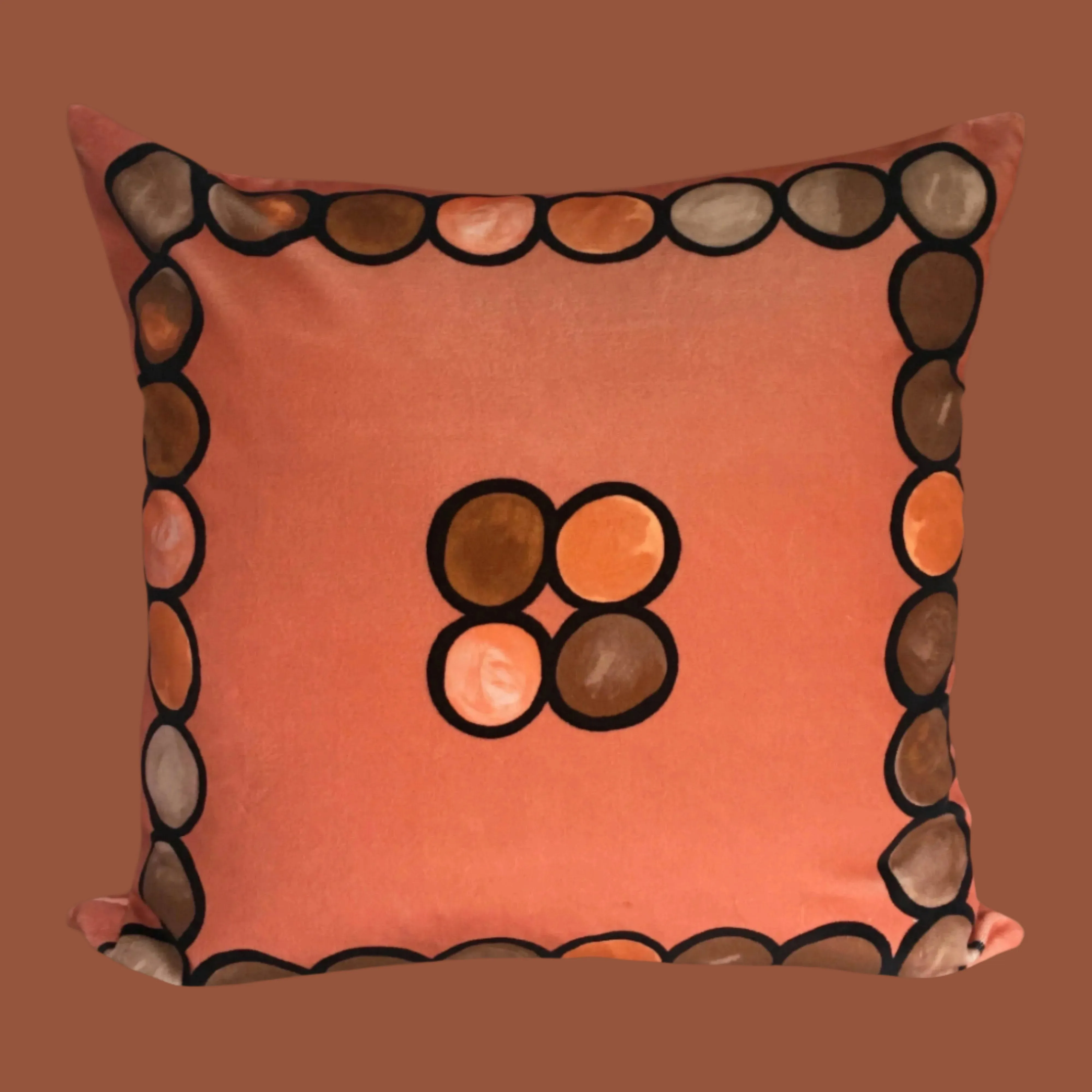 Ombré Circle Velvet Cushion - Coral   Mocha