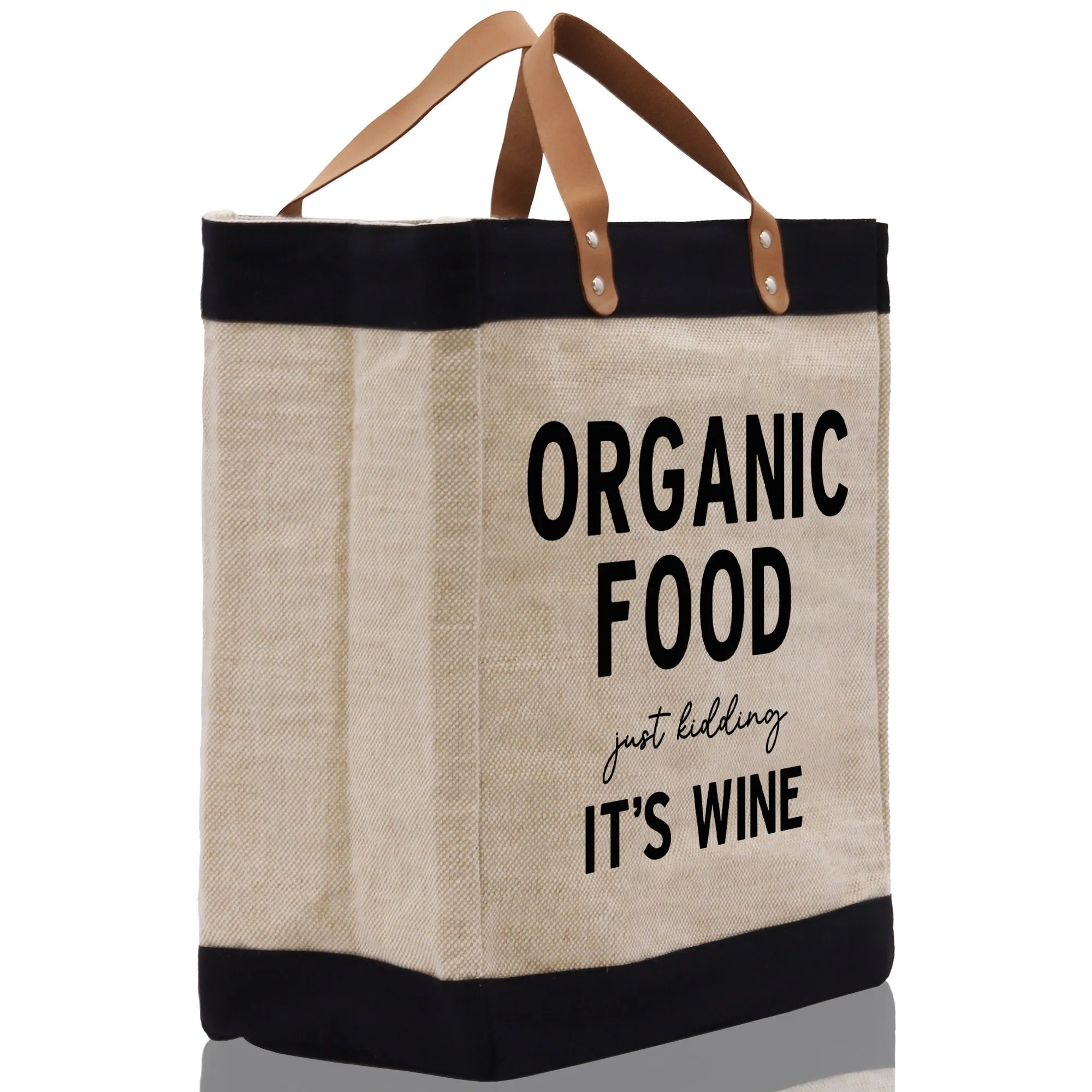 Organic Food Just Kidding It's Wine Jute Canvas Tote Funny Farmer Market Bag Quote Jute Bag Shopping Bag Burlap Bag Farmhouse Grocery Bag